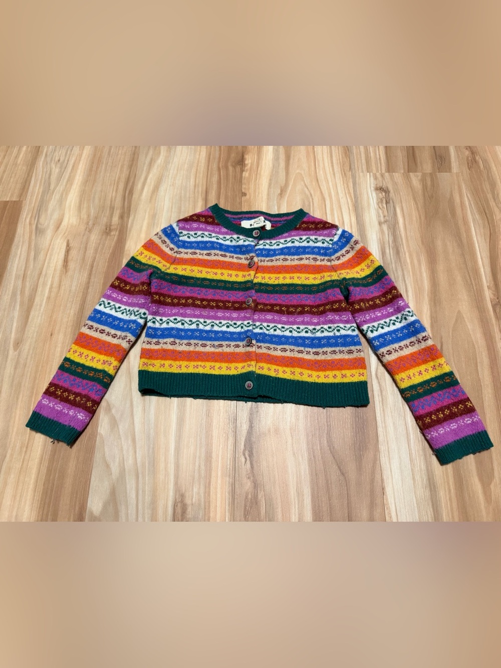 Mini Boden Multicolor Striped Fair Isle Cardigan - Green, Yellow, Pink, Blue